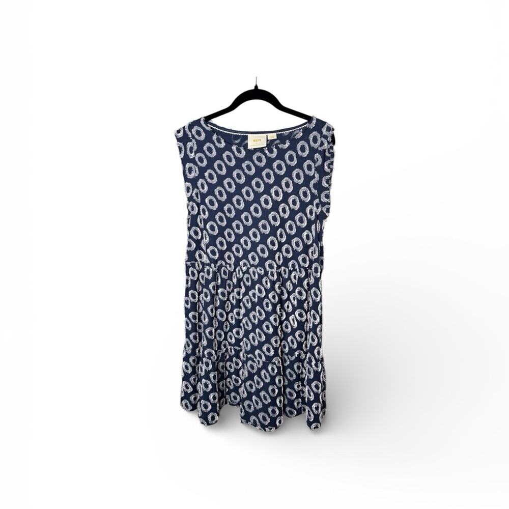 Maeve Anthropologie Navy Blue Circle Print Textured Sleeveless Dress XS